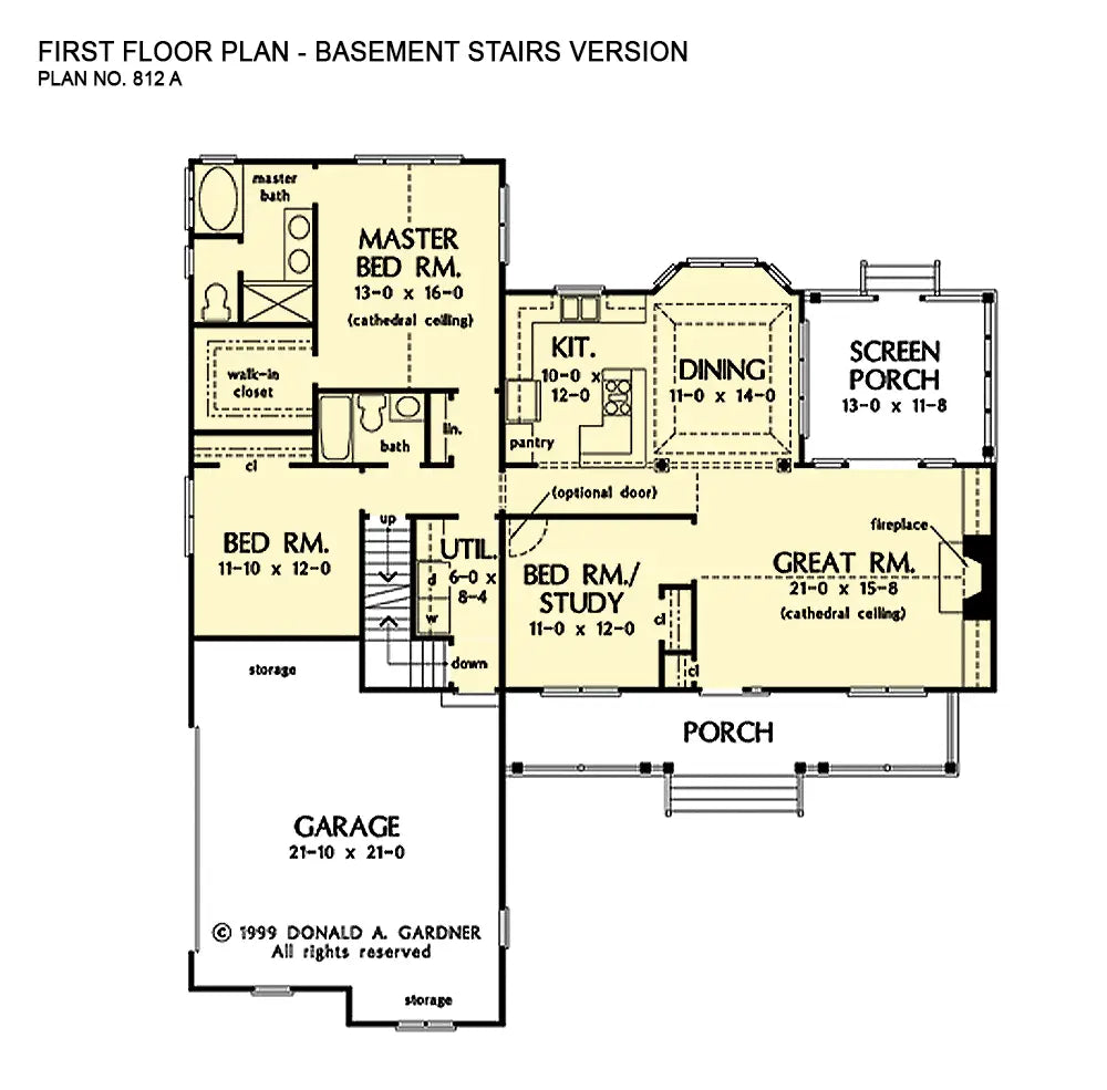 This is the first floor plan image for country house plan 812 The Chesden if the home is built over a basement