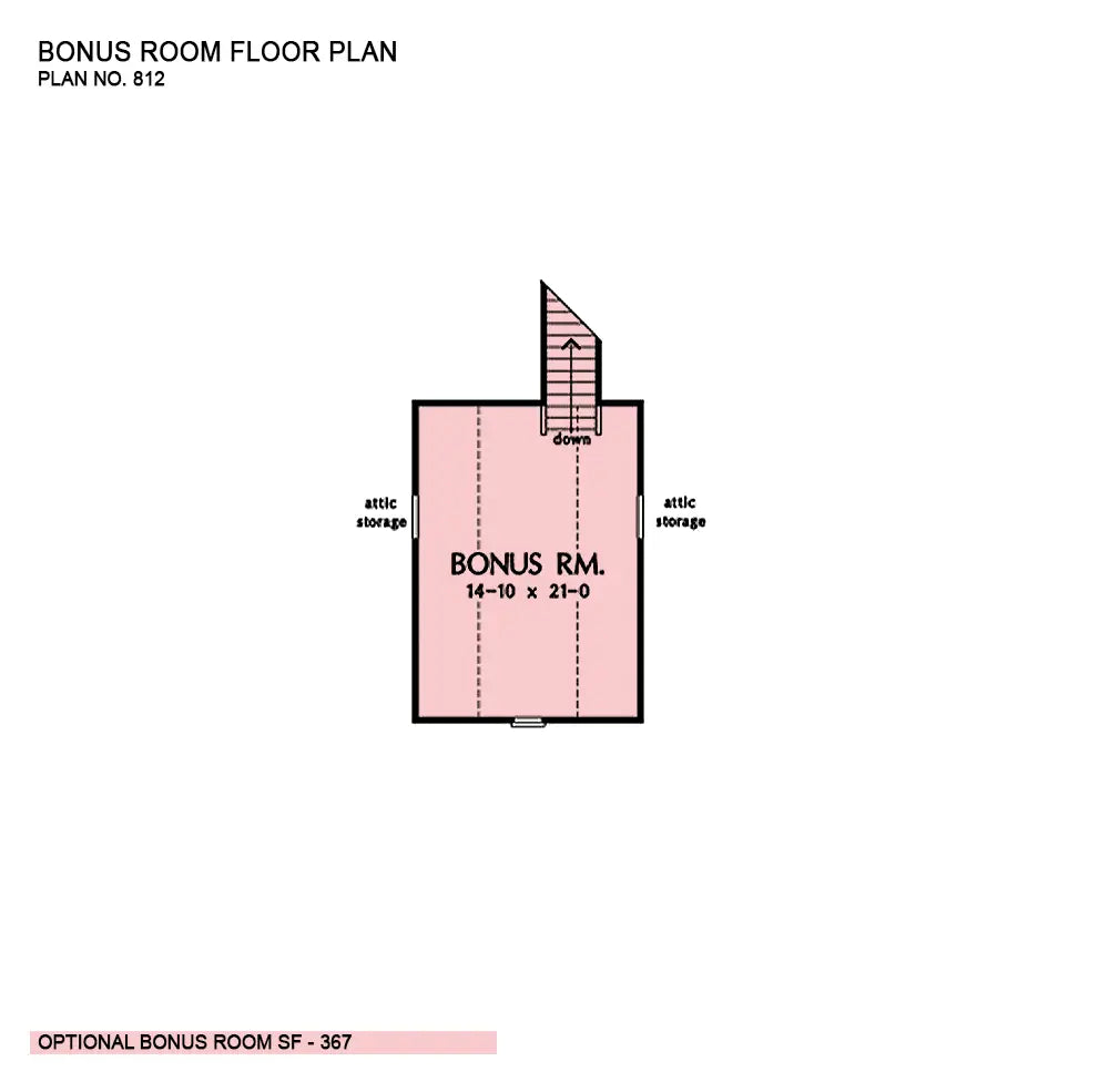 This is the bonus room floor plan image for three bedroom house plan 812 The Chesden