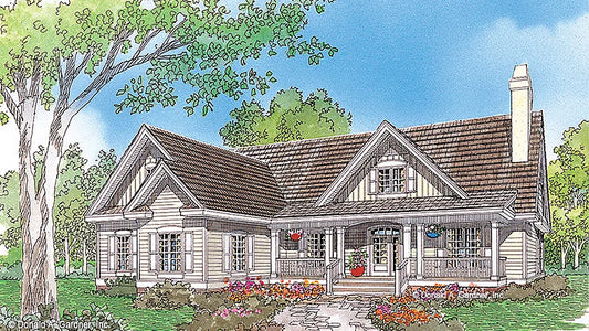 This is an illustration of the front of small house plan 812 The Chesden