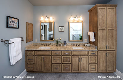 Master bathroom with double sink vanity and closet for Chesnee house plan 1290