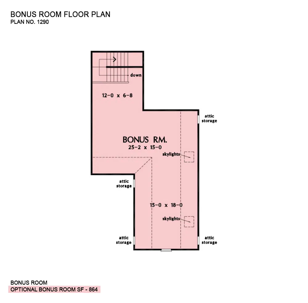 This is the bonus room floor plan image for one story house plan 1290 The Chesnee