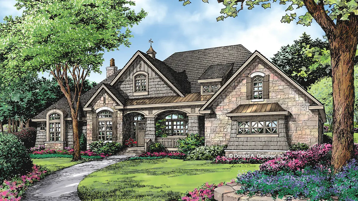 This is an illustration of the front of craftsman house plan 1290 The Chesnee