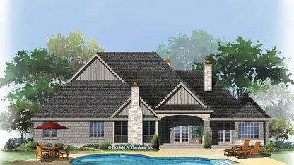 This is an illustration of the rear of luxury house plan 1290 The Chesnee