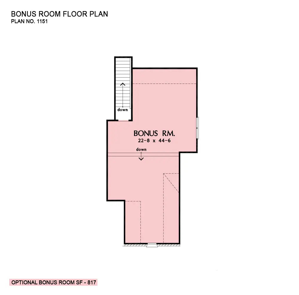 This is the bonus room floor plan image for three bedroom house plan 1151 The Chesterfield