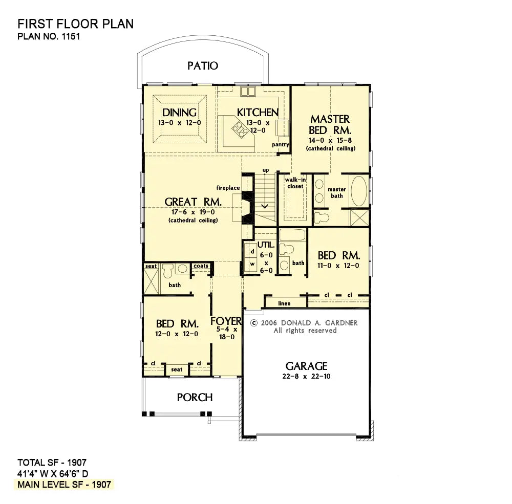 This is the first floor plan image for narrow lot house plan 1151 The Chesterfield