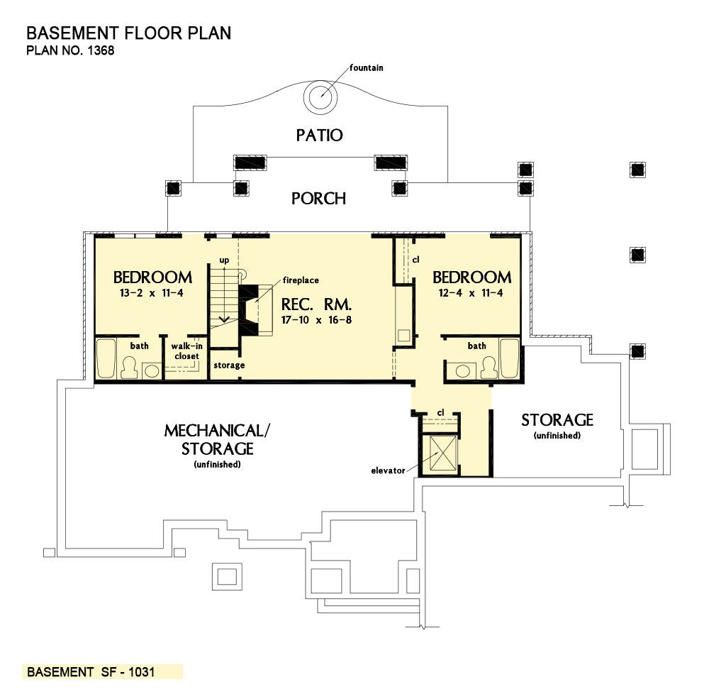 This is the basement floor plan image for house plan 1368 The Cheyenne