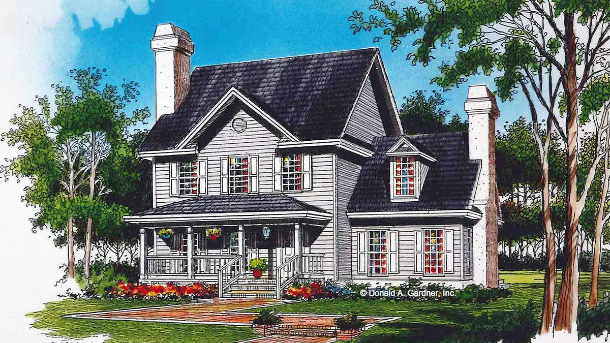 This is an illustration of the front of narrow lot house plan 278 The Claiborne