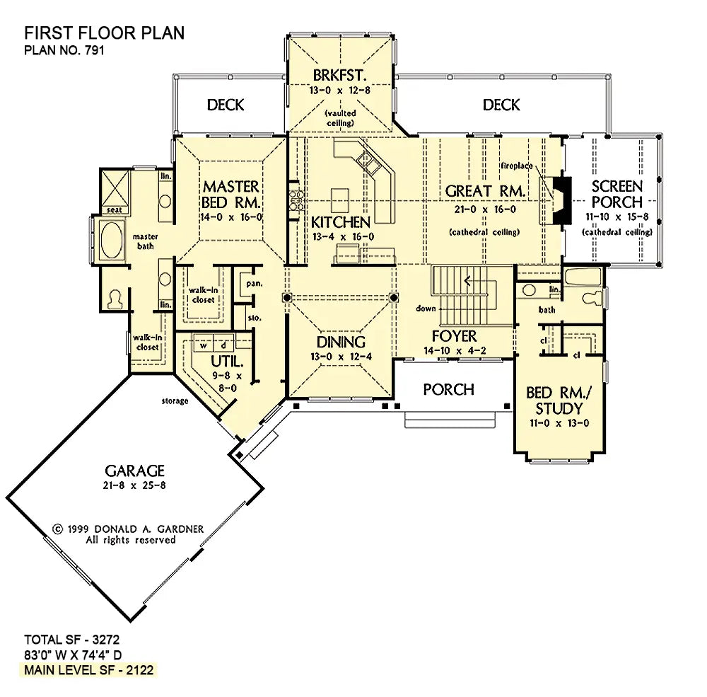 This is the first floor plan image for craftsman house plan 791 The Clairemont