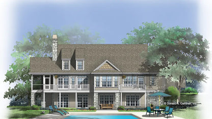 This is an illustration of the rear of walkout basement house plan 791 The Clairemont