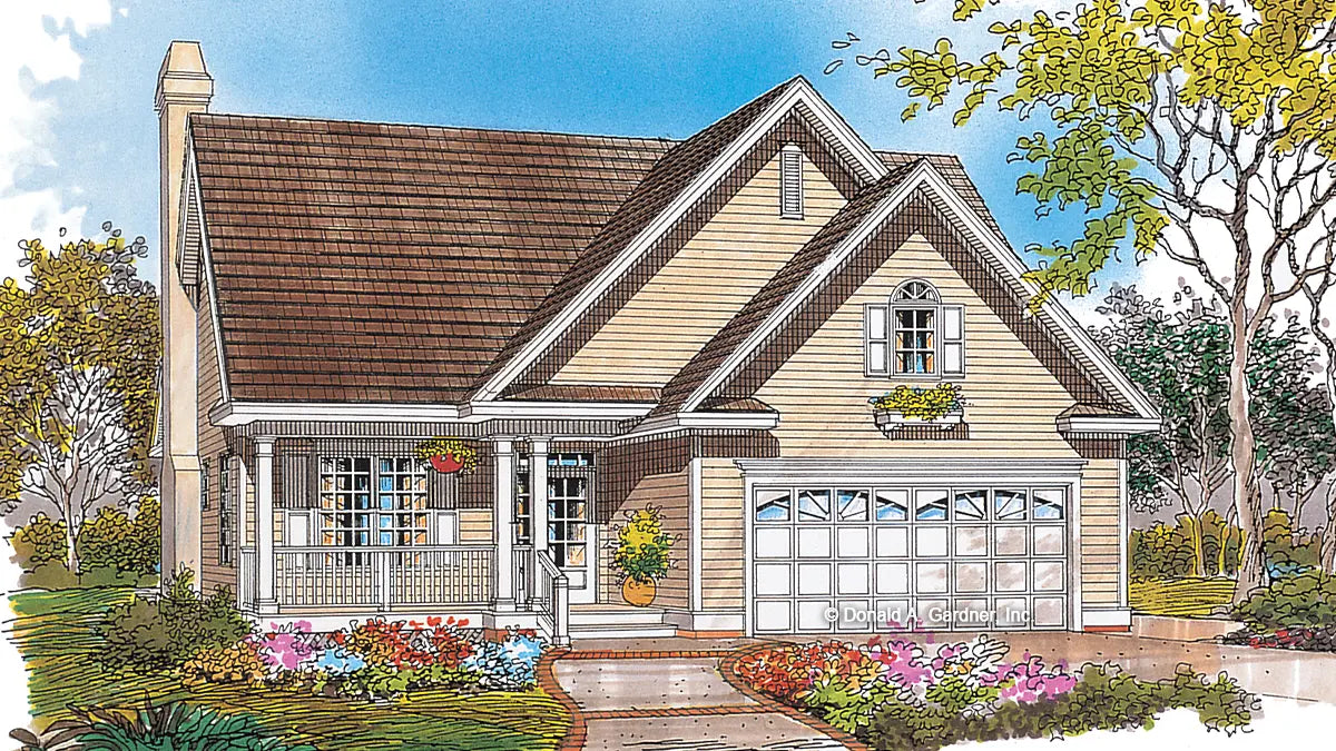 This is an illustration of the front of small house plan 931 The Clancy