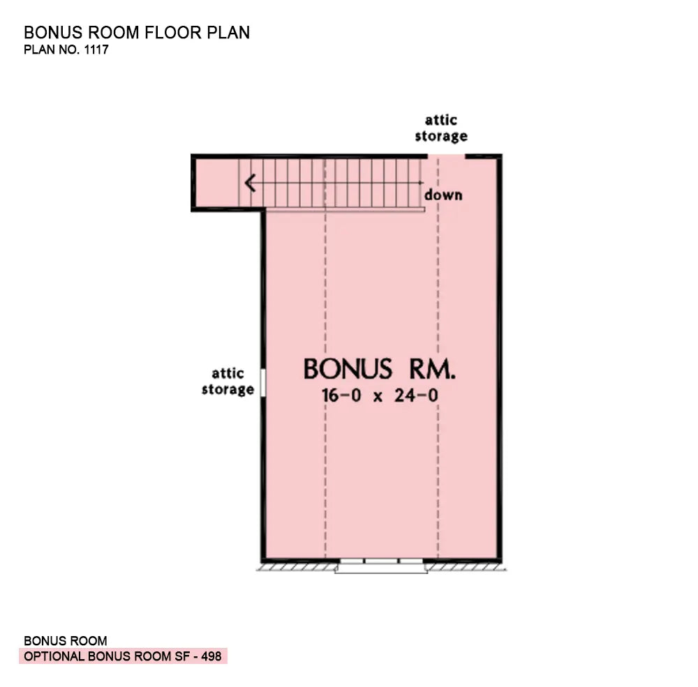 This is the bonus room floor plan image for ranch house plan 1117 The Clarkson