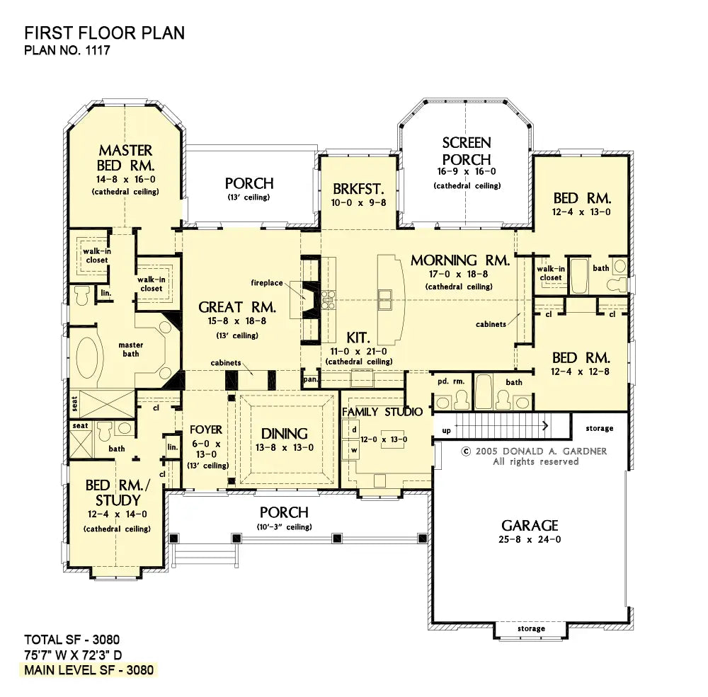 This is the first floor plan image for four bedroom house plan 1117 The Clarkson