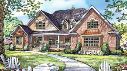 This is an illustration of the front of four bedroom house plan 1117 The Clarkson