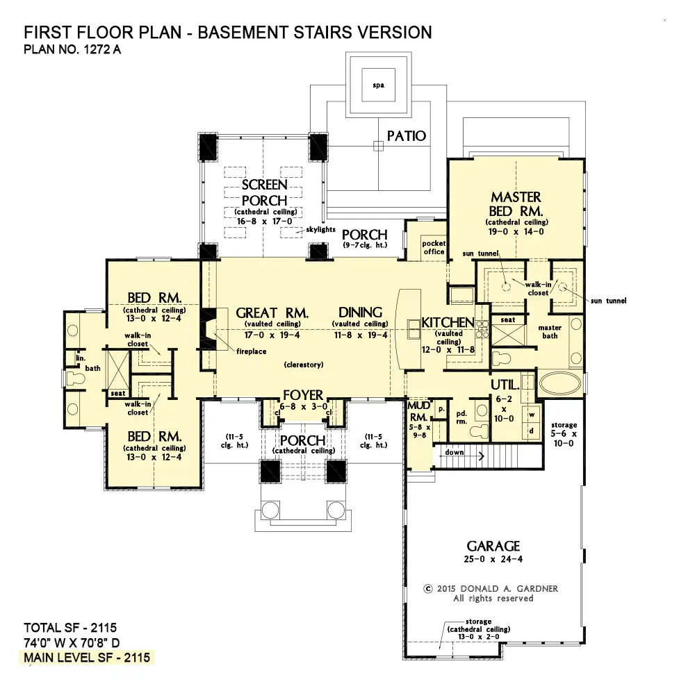 This is the first floor plan image for house plan 1272 The Clearlake if the home is built over a basement