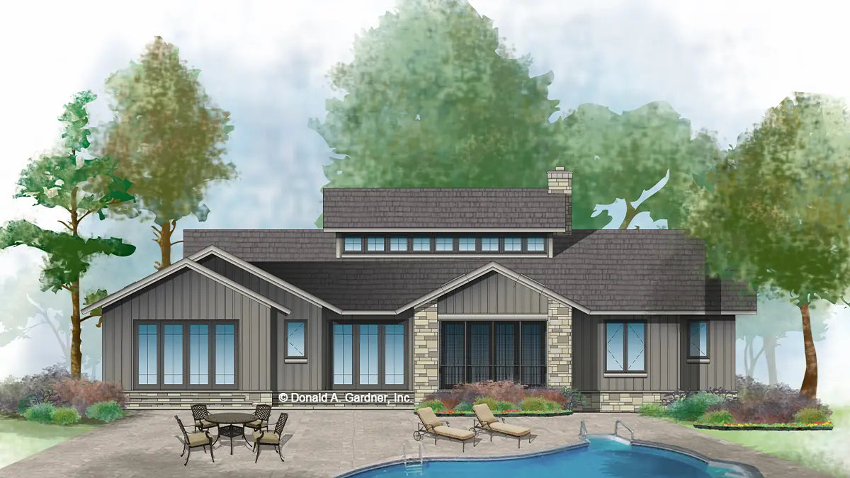 This is an illustration of the rear of house plan 1272 The Clearlake