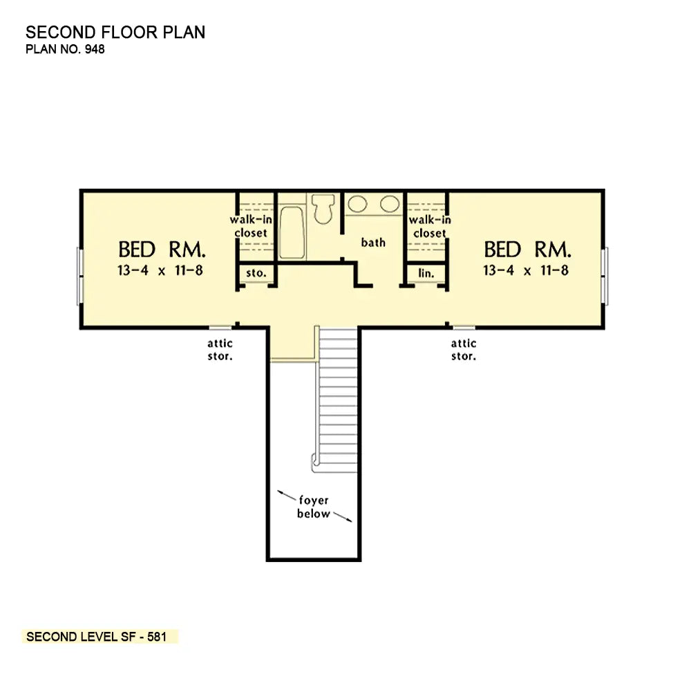 This is the second floor plan image for cottage house plan 948 The Cleary