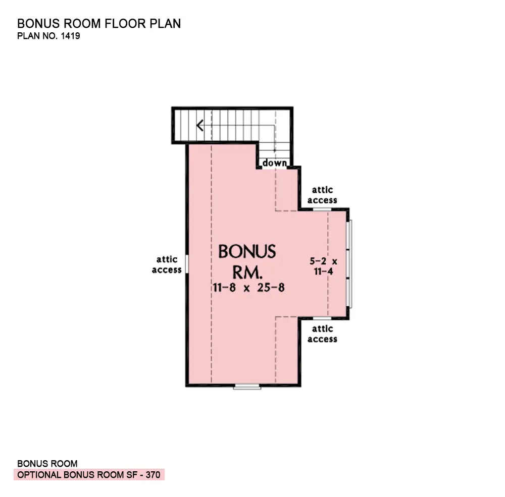 This is the bonus room floor plan image for rustic house plan 1419 The Cline