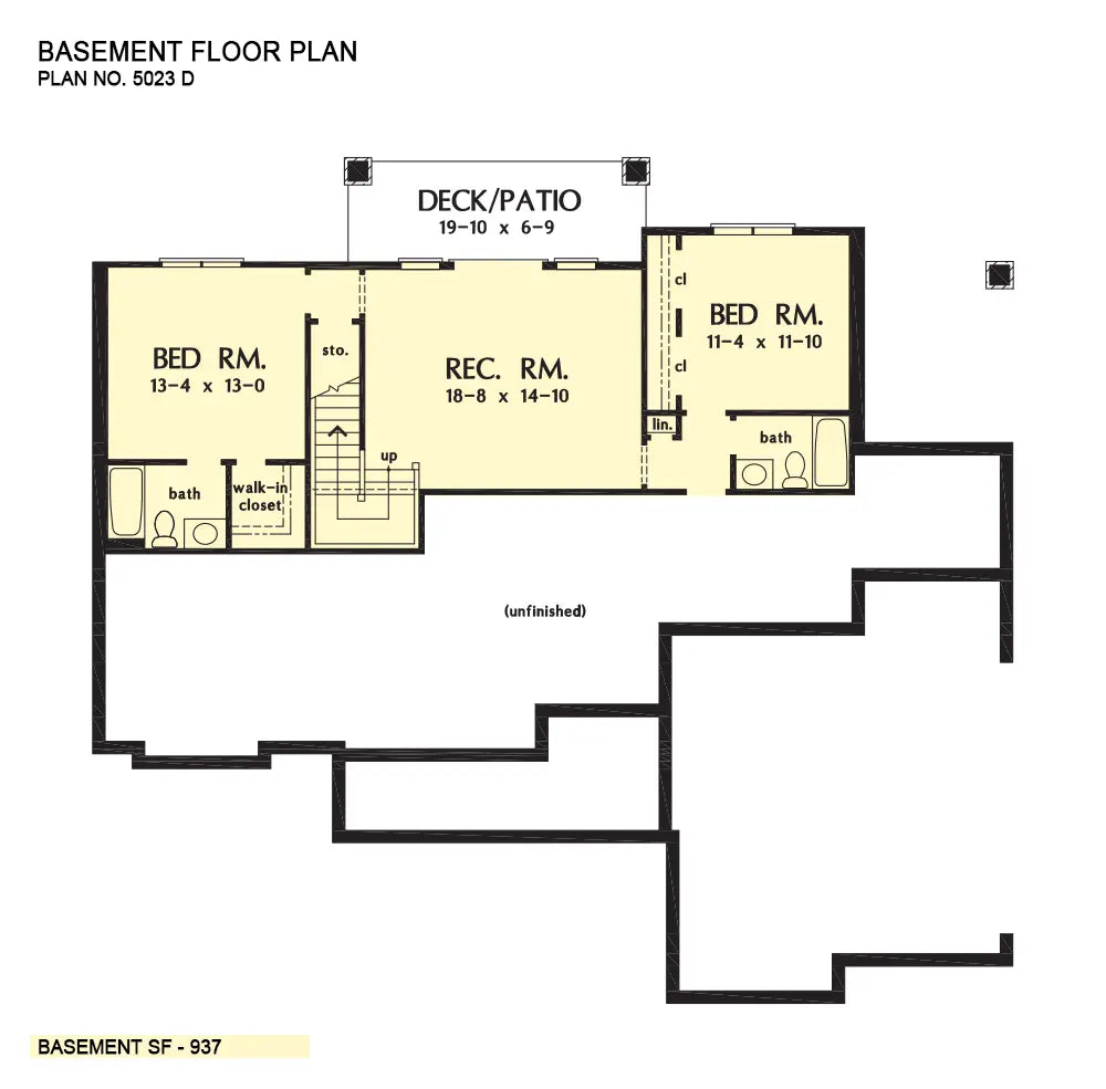 This is the basement floor plan image for four bedroom house plan 5023 The Cloverbrook