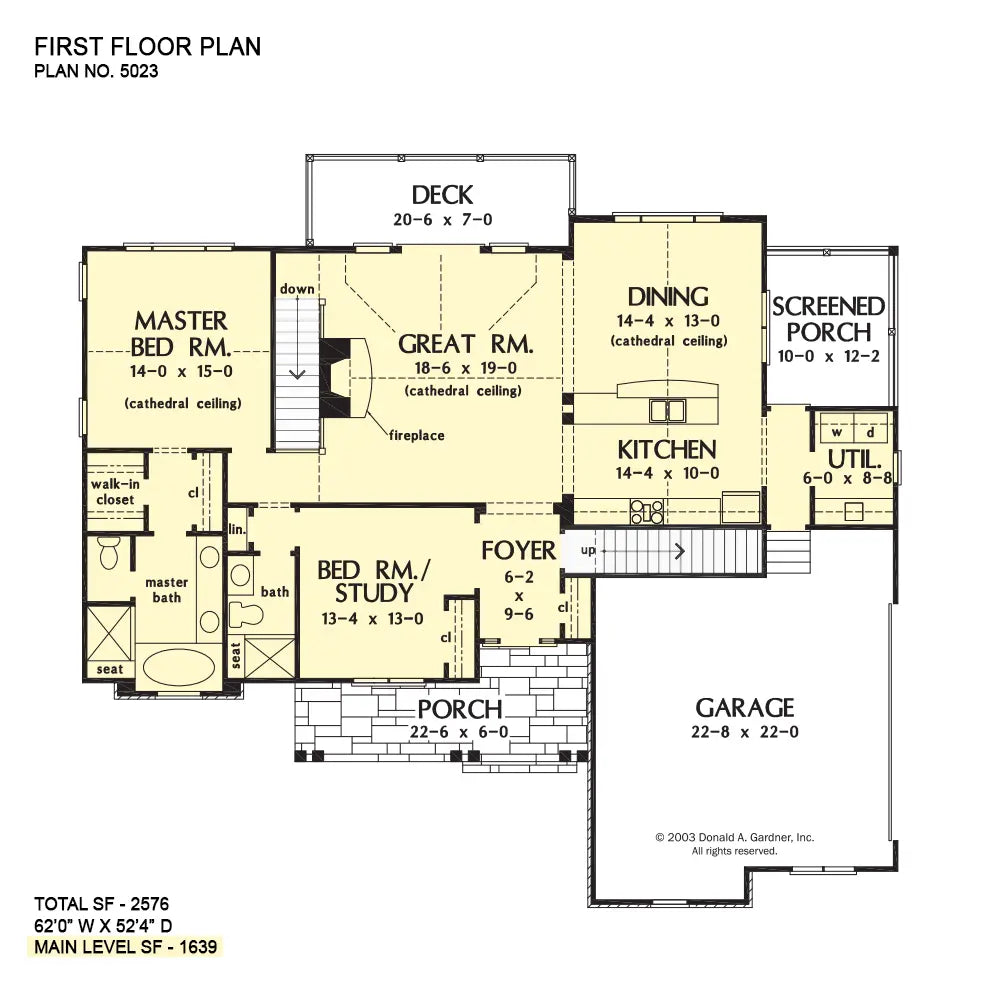 This is the first floor plan image for walkout basement house plan 5023 The Cloverbrook