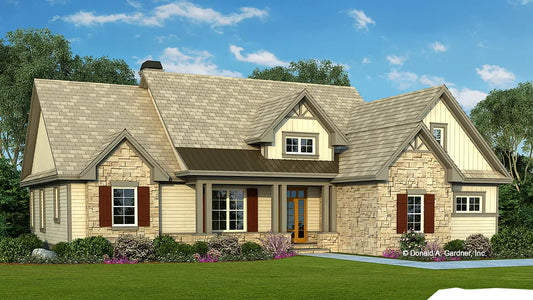 Front view illustration. The Cloverbrook plan 5023.