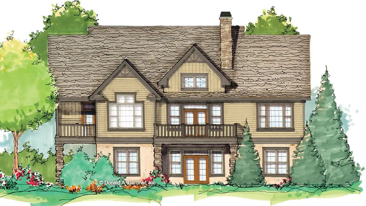 Rear view illustration. The Cloverbrook plan 5023.