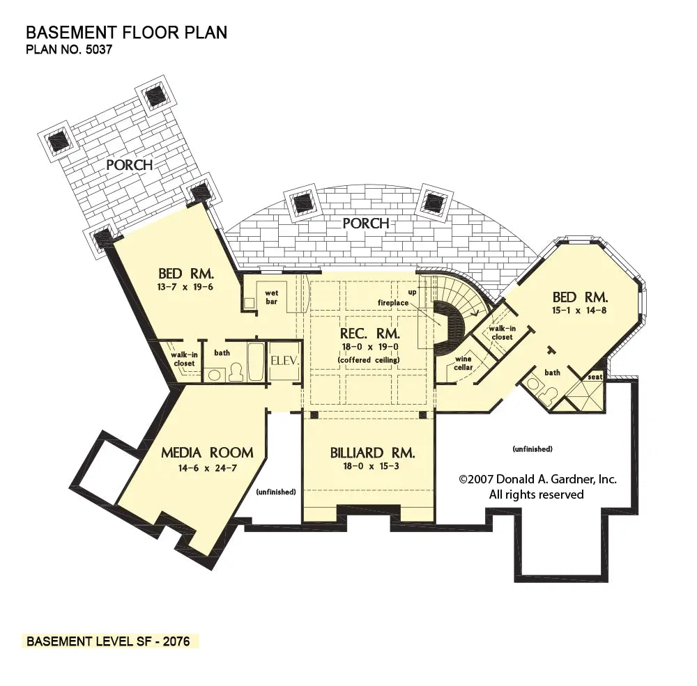 This is the basement floor plan image for estate house plan 5037 The Clubwell Manor