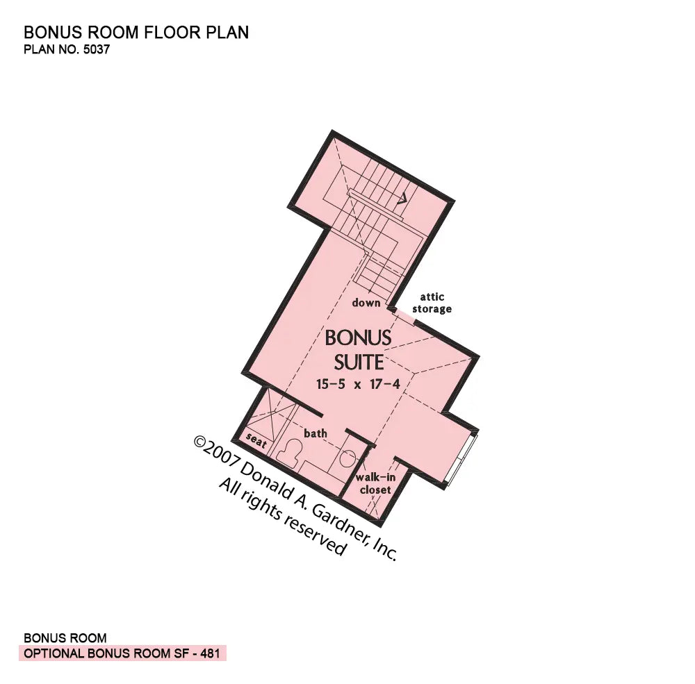 This is the bonus room floor plan image for walkout basement house plan 5037 The Clubwell Manor