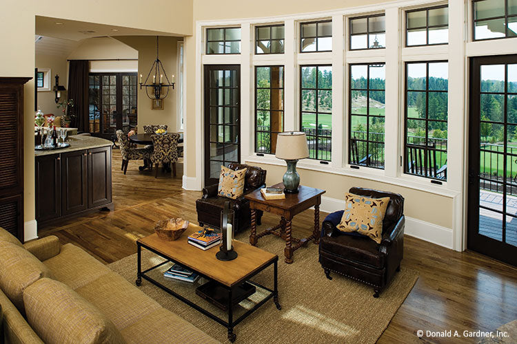 Patio doors and windows in the great room. The Clubwell Manor plan 5037. 