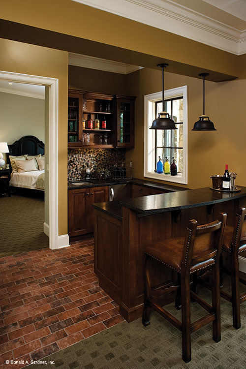 Bar seating at the wet bar. The Clubwell Manor plan 5037. 