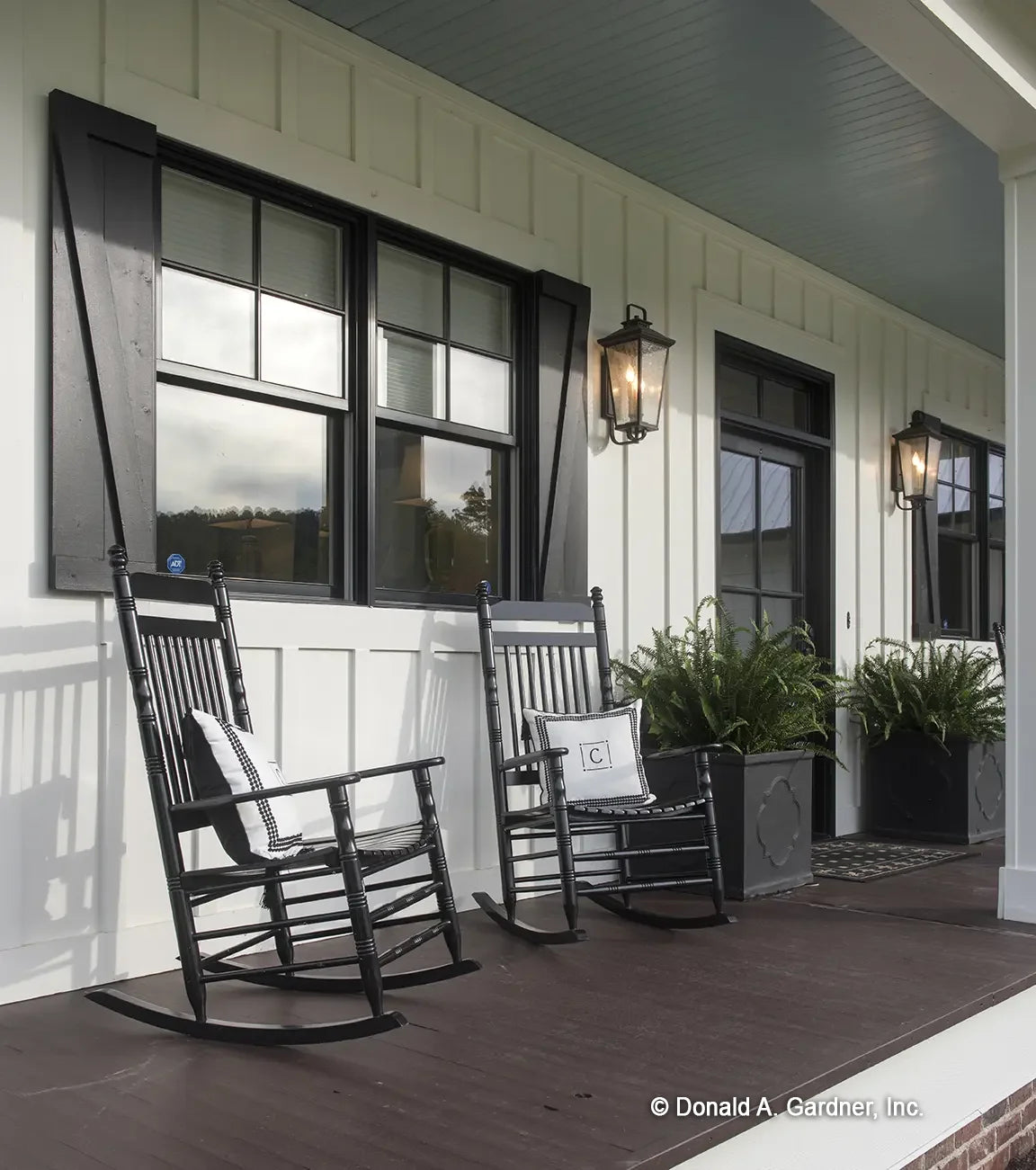 A shiplap ceiling provides a unique touch to one story house plan 1335 The Coleraine