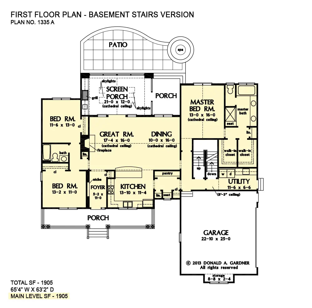 This is the first floor plan image for house plan 1335 The Coleraine if the home is built over a basement