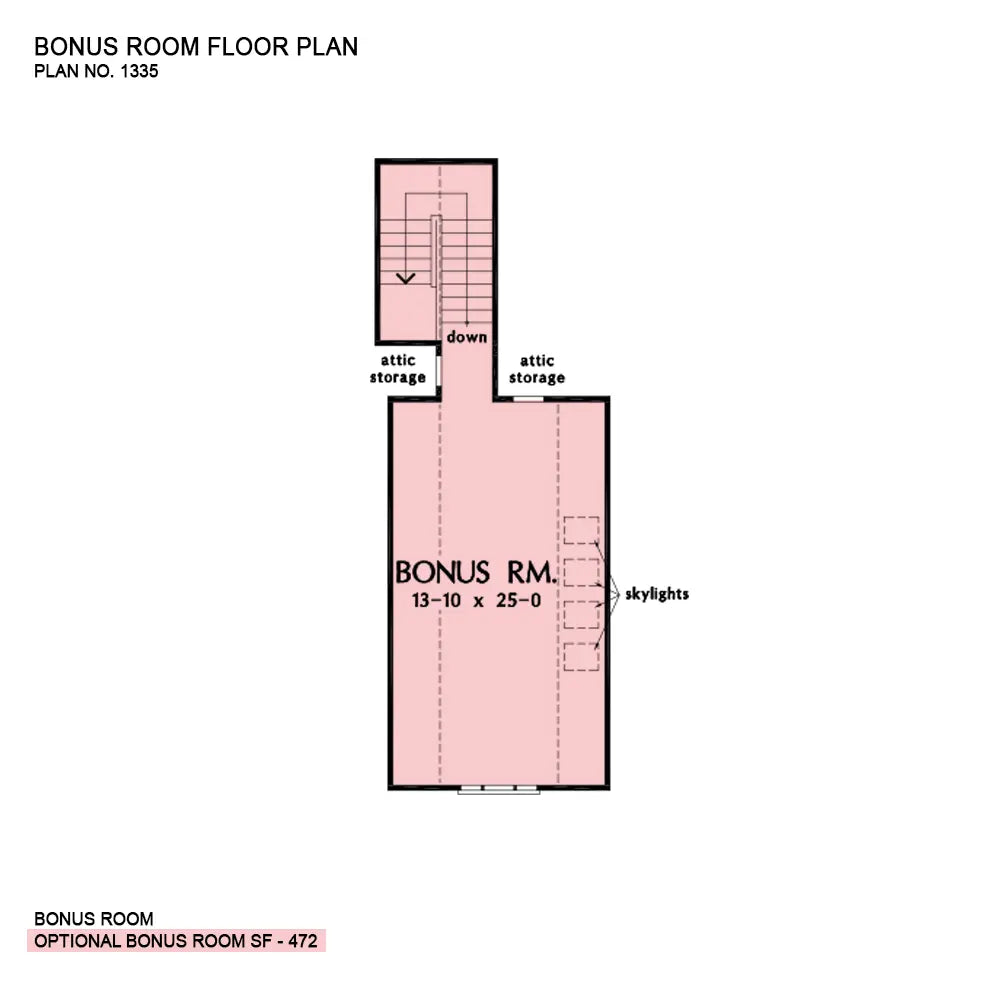 This is the bonus room floor plan image for house plan 1335 The Coleraine