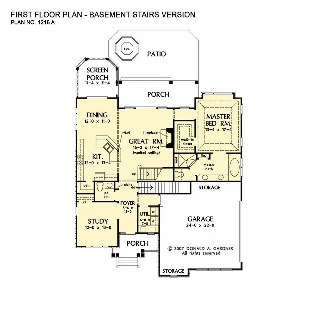 This is the first floor plan image for family house plan 1216 The Collier if the home is built over a basement