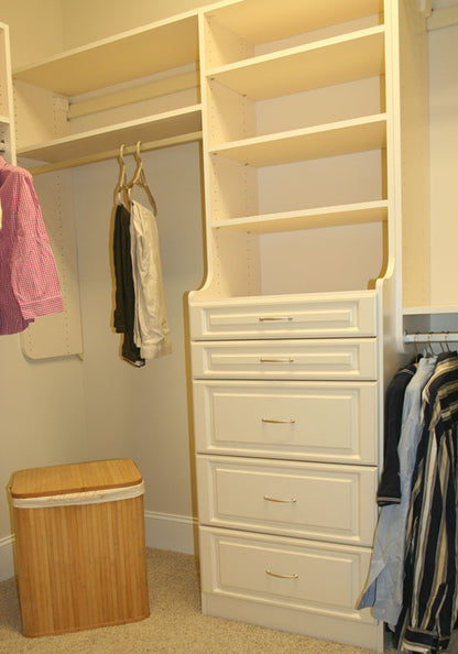 Shelves and drawers in the master bedroom. The Collier plan 1216.