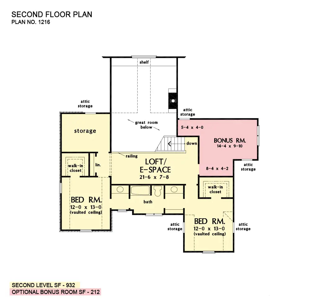 This is the second floor plan image for four bedroom house plan 1216 The Collier