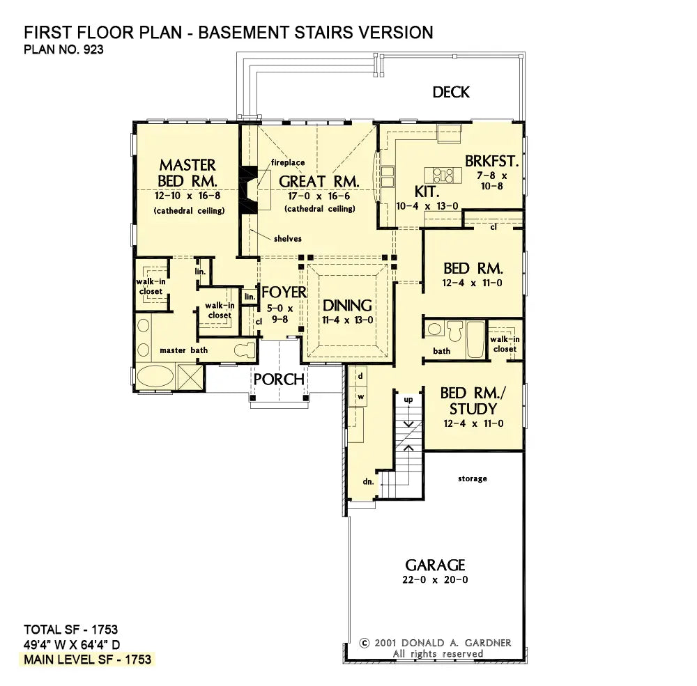 This is the first floor plan image for cottage house plan 923 The Colthorpe if the home is built over a basement