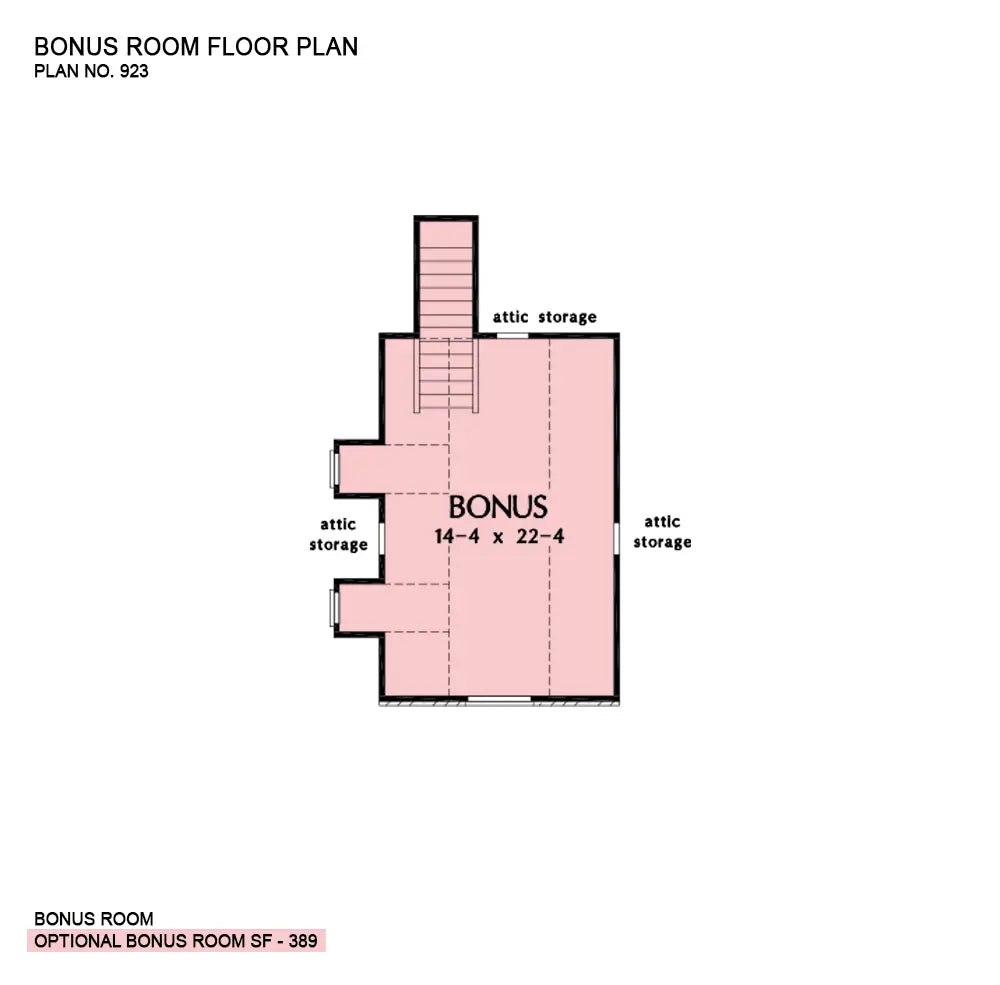 This is the bonus room floor plan image for one story house plan 923 The Colthorpe