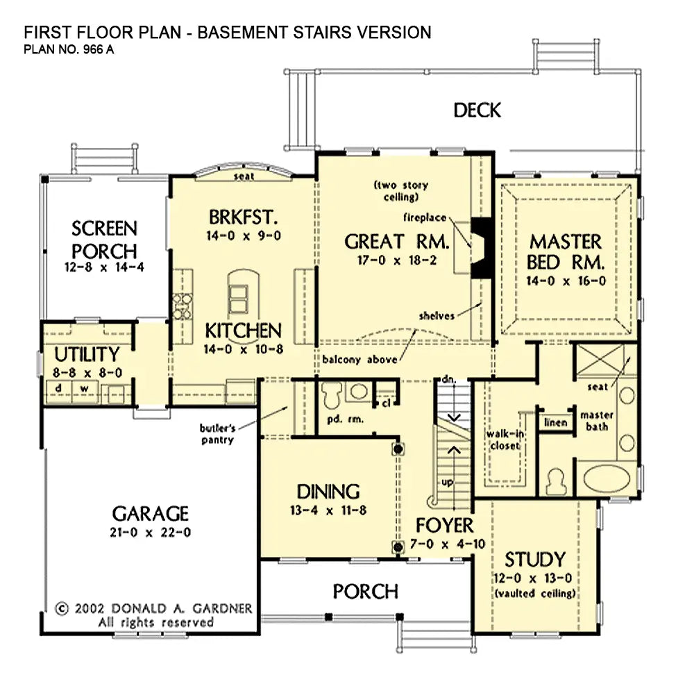 This is the first floor plan image for two story house plan 966 The Coltraine if the home is built over a basement