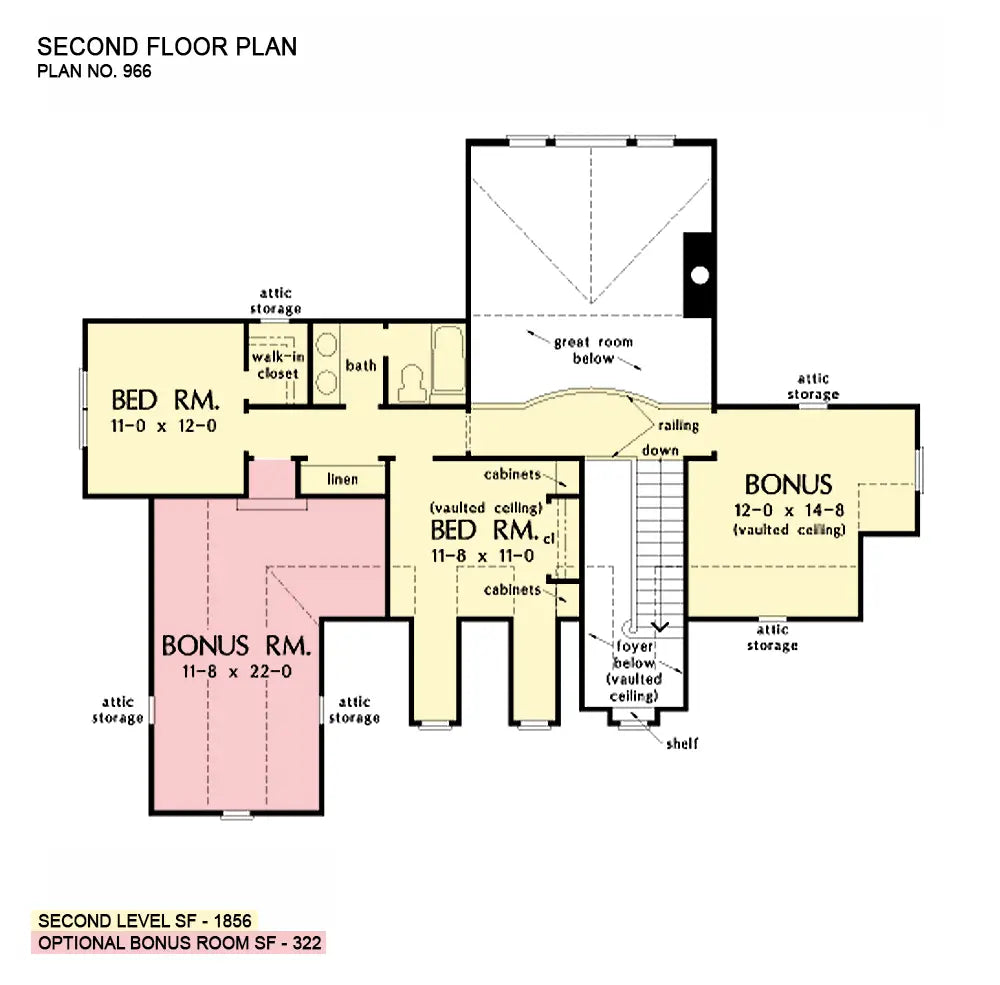 This is the second floor plan image for three bedroom house plan 966 The Coltraine