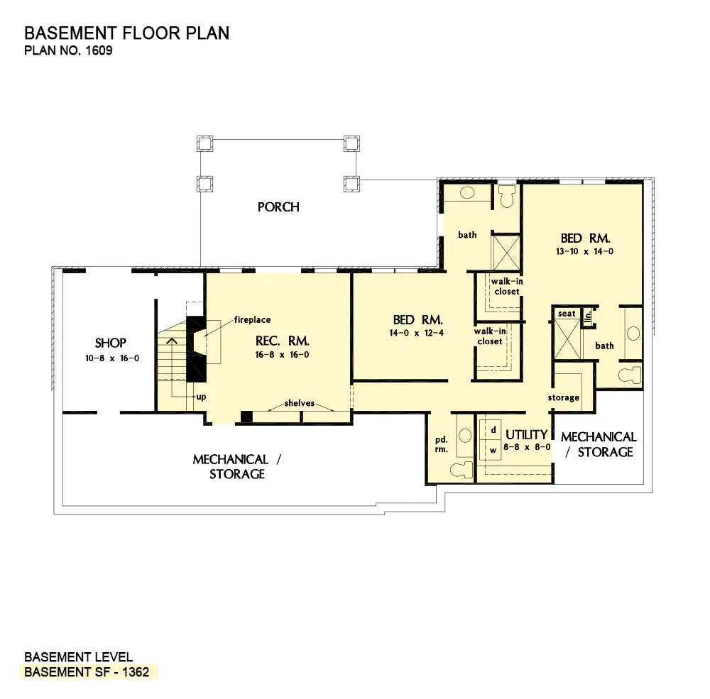 This is the basement floor plan image for walkout basement house plan 1609 The Colville