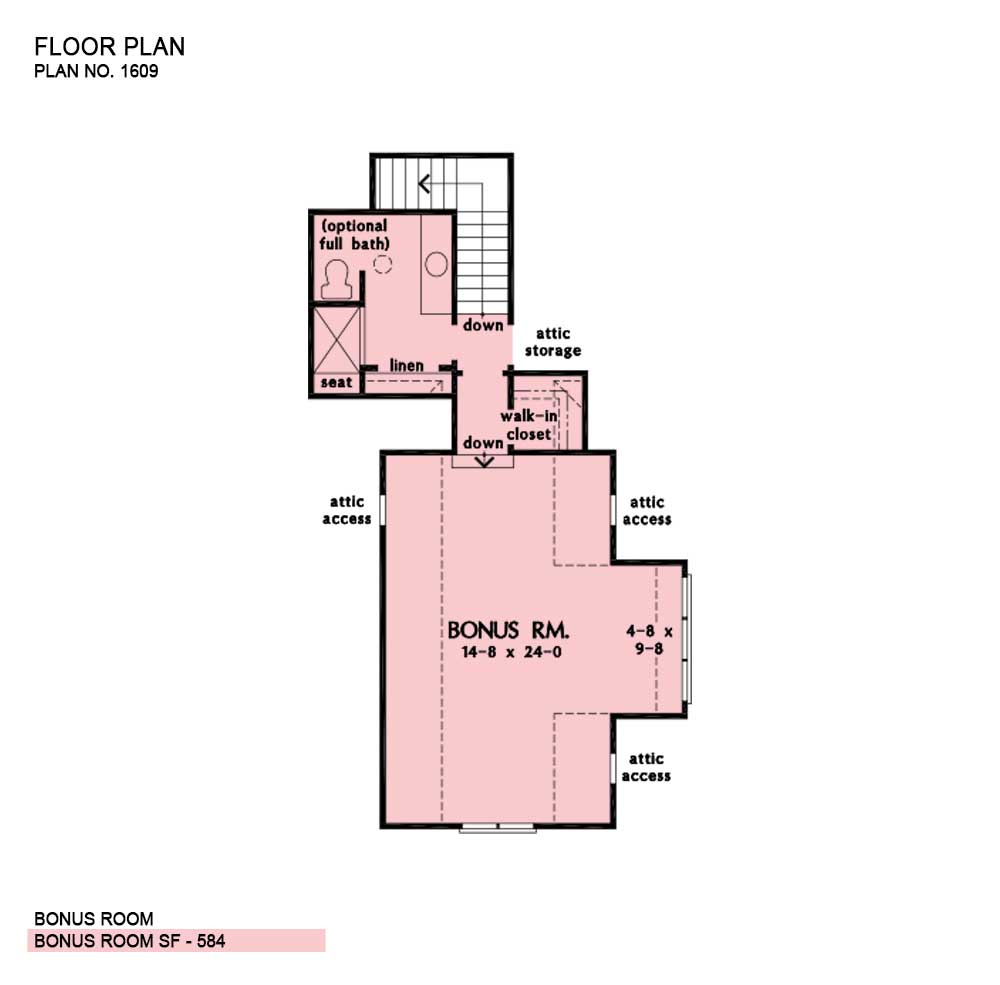 This is the bonus room floor plan image for four bedroom house plan 1609 The Colville