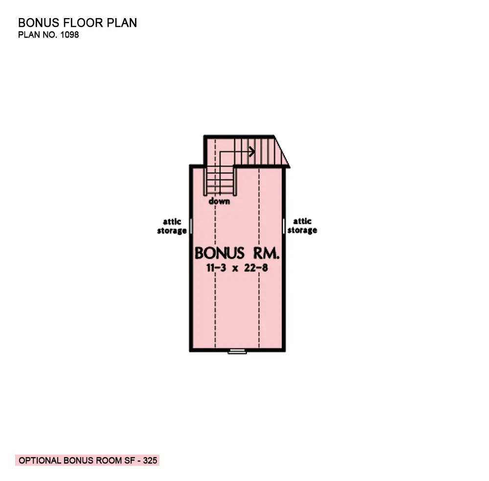 This is the bonus room floor plan image for simple house plan 1098 The Connelly