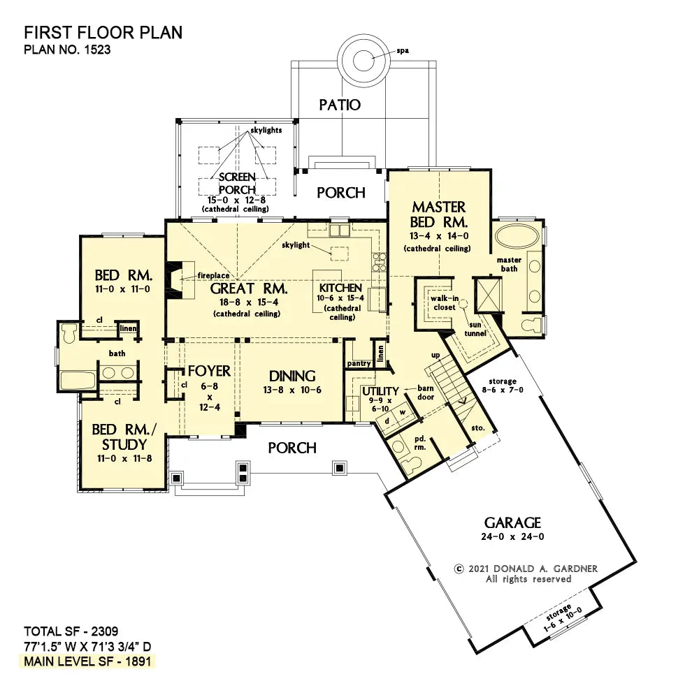 This is the first floor plan image for one story house plan 1523 The Constance