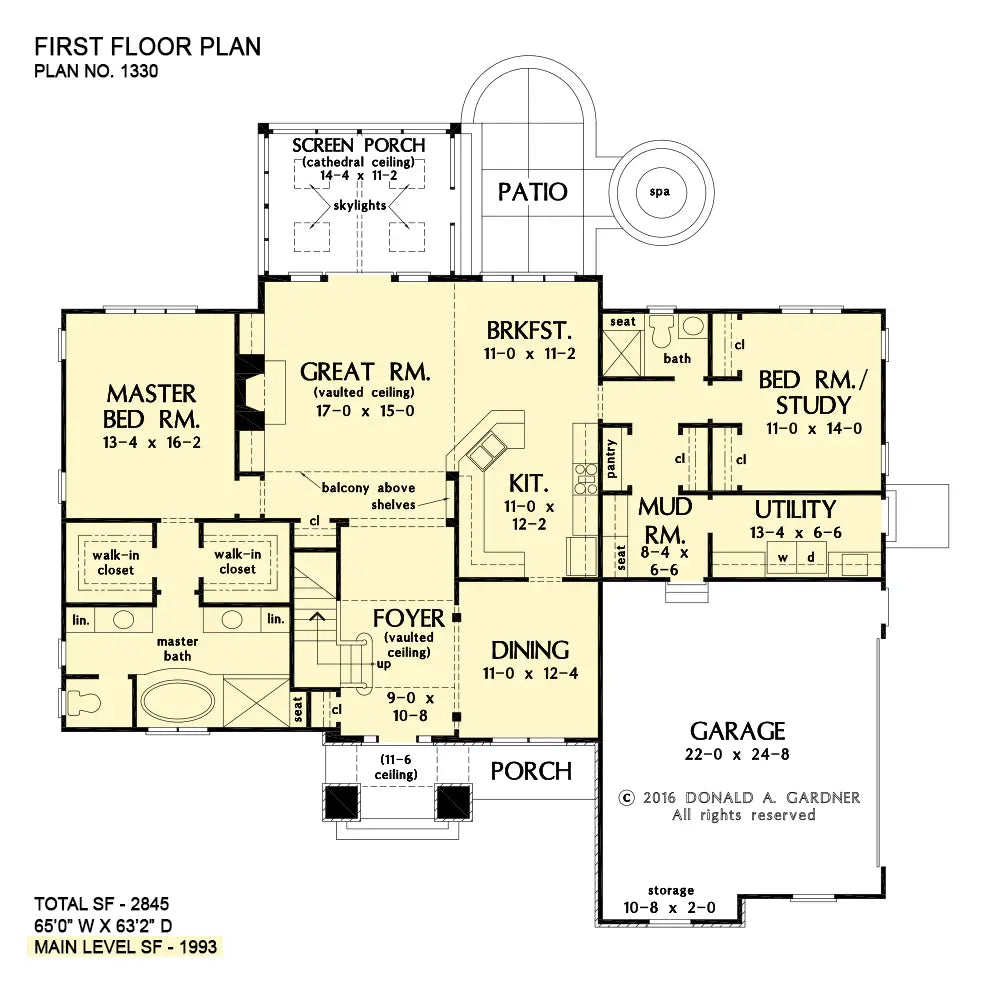 This is the first floor plan image for two story house plan 1330 The Copland