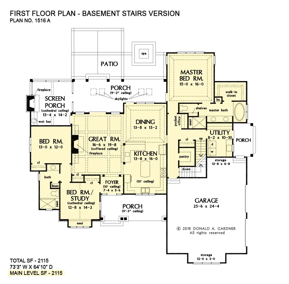 This is the first floor plan image for Craftsman house plan 1516 The Coppernorth if the home is built over a basement