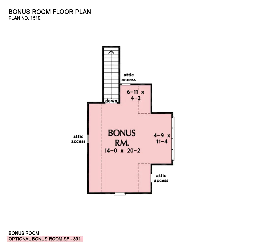 This is the bonus room floor plan image for ranch house plan 1516 The Coppernorth