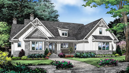 This is an illustration of the front of modern farmhouse house plan 1516 The Coppernorth