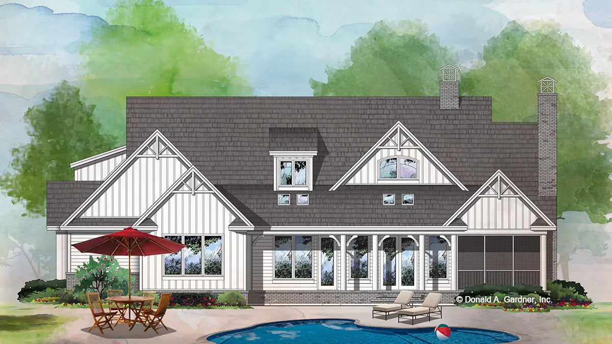 This is an illustration of the rear of Craftsman house plan 1516 The Coppernorth