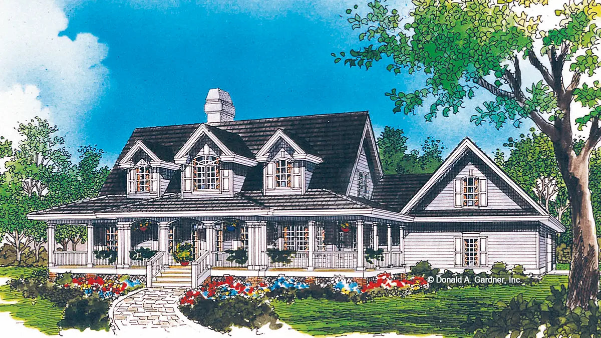 Front view illustration. The Cottonwood plan 523.