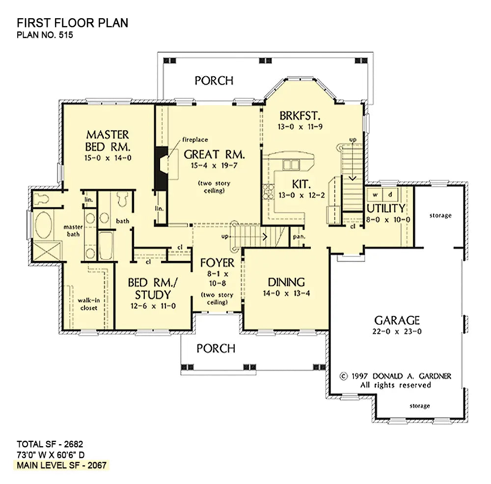 This is the first floor plan image for brick house plan 515 The Covington